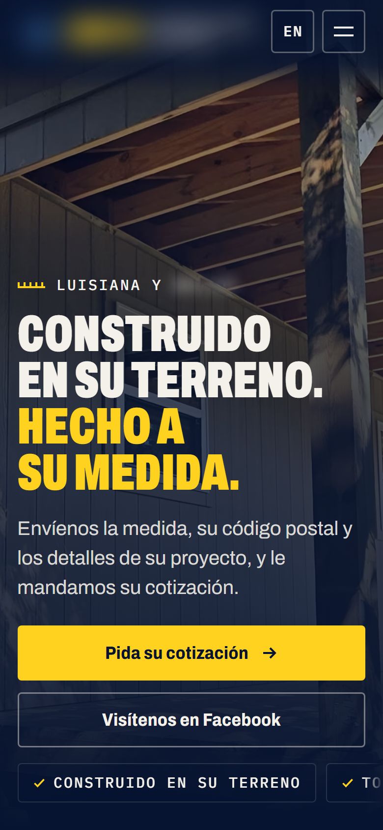 The shed builder's site in Spanish on a phone. Business name withheld.