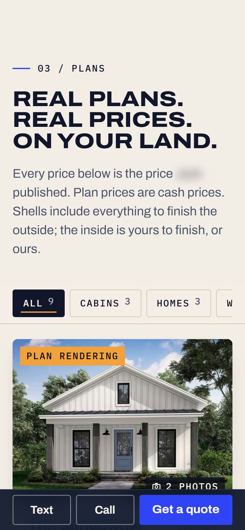 The same home builder's plans on a phone. Business name withheld.